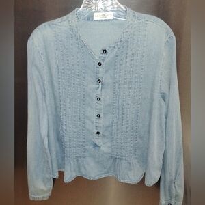 Natural Life L/S Oversized Chambray Pintucked Button Front Shirt XS